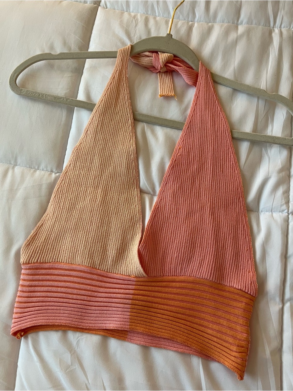 Beginning Boutique Peach & Coral Ribbed Halter Crop